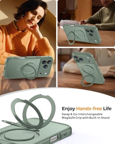 MOCCA Design for iPhone 17 Pro Max Case, Compatible with Magsafe [Premium Invisible Magnetic Ring Stand] [Military Drop Protection] Full Camera Guard Translucent Matte Slim Phone Cover,Calke Green - Thumbnail 4