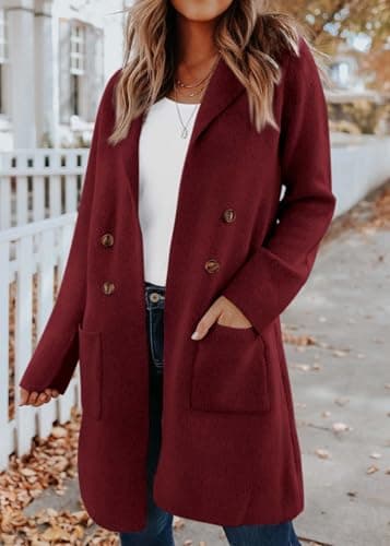 KIRUNDO Cardigan Sweaters for Women 2026 Fall Open Front Knit Sweater Jackets Business Casual Long Coatigan Winter Clothing(Wine Red, Small) - Thumbnail 5