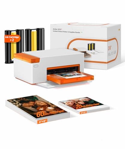Liene Amber M110 Bluetooth Photo Printer 80 Sheets, Portable Photo Printer for iPhone, Thermal Dye Sublimation, Picture Printer 60 Sheets 4x6 Paper & 20 Sheets 3" Square Sticker Paper & 2 Cartridges - Image 1