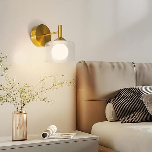 TYhogar Wall Sconces Set of Two, Gold Wall Lights with Clear Glass,Led Sconces Wall Decor Set of 2 Hardwired Hallway Light 3 Color Temperature Indoor Wall Sconce for Bathroom,Bedroom,Living Room - Thumbnail 2