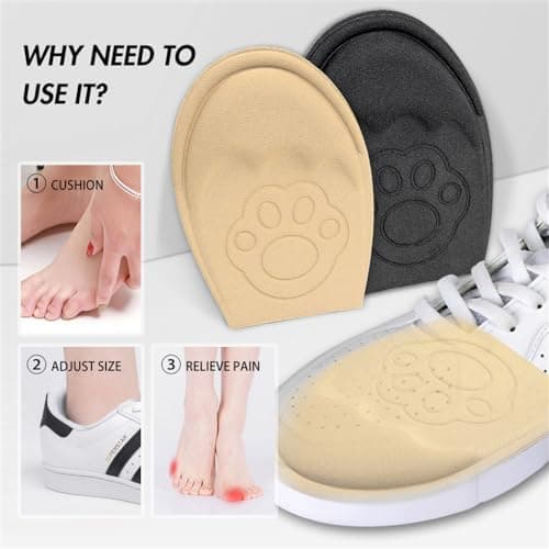 XINIFOOT 4 Pairs Ball of Foot Cushion Pads, Insoles for Heels Self Adhesive Pads, Anti-Slip Forefoot Cushion Pads, Adjustable Toe Filler Inserts Front Insoles, High Heels Shoes Inserts（Black + Skin） - Thumbnail 2