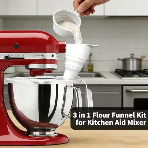 TFFUAM Flour Funnel for Kitchen Aid Mixer Flour Funnel for Stand Mixer 3-in-1 Accessory Set with Splash Guard Lid & Measuring Cup for 4.5-5 Qt Tilt-Head Mixers Food-Grade Silicone (3 in 1) - Thumbnail 2