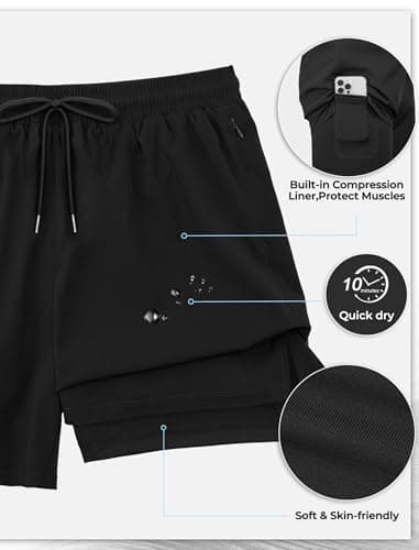 Arolina Mens Bathing Suits Swim Trunks Compression Liner 7 Inch Zipper Pockets Swimwear Board Shorts Black XX-Large - Thumbnail 2
