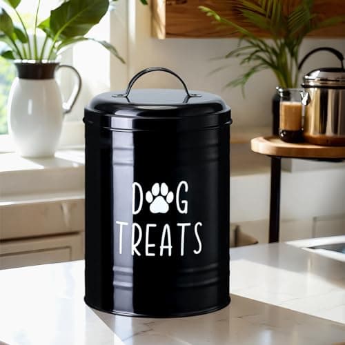 Dog Treat Container Airtight, Dog Treat Jar Set of 2 with Lid - 9x5.5''&7x4'' Metal Dog Cookie Jar for Farmhouse Kitchen Counter, Black Treat Jars for Pets, Treat Storage Container for Dogs, Cats - Thumbnail 6