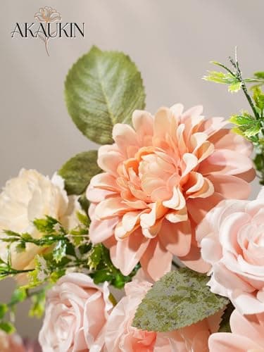 Pink Artificial Flowers Combo, Fake Silk Roses, Dahlias, Chrysanthemum Ball with Stems for Wedding Bridal Bouquets, Baby Shower, Party, Table Centerpieces, Home Decor & DIY Floral Arrangements - Thumbnail 3