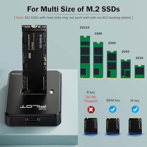 AMZPILOT Tool-Free M.2 NVMe & SATA to USB C Docking Station, 10Gbps SSD Reader Adapter for Data Rescue & External Storage, Supports M/B+M Key NVMe PCIe & SATA NGFF 2230-22110, for Laptop, PC - Thumbnail 3