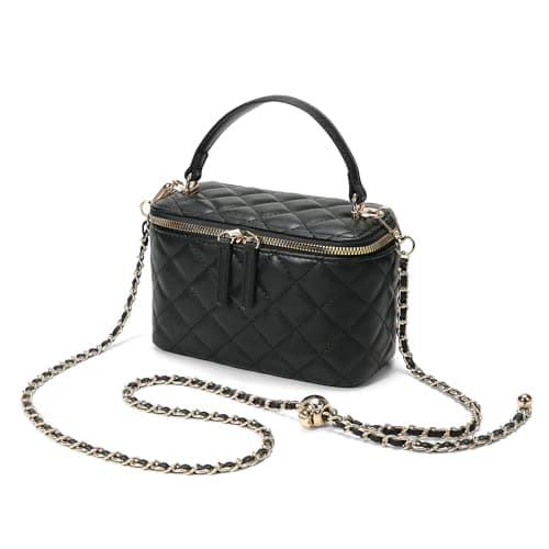 Goinsound Small Crossbody Purses for Women Vanity Purse with Mirror Mini Quilted Box Bags with Chain Strap Black - Image 1