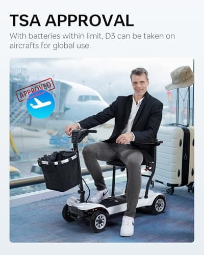 Mobility Scooter PAISEEC D3 Lightweight Mobility Scooter for Senior, 39.7 lbs Folding Mobility Scooters with 2 Batteries, All Terrain, 18.6 Miles, Airline Approved Mobility Scooters for Travel (WHITE) - Thumbnail 4