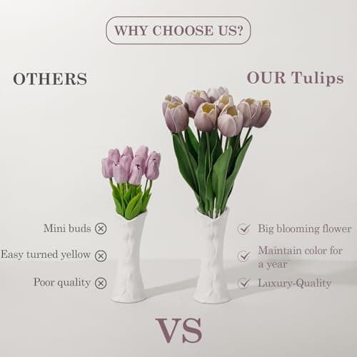 LILUYTO Lavender Mist Fake Tulips,18.5" PU Artificial Tulips Flowers for Spring Easter Home Kitchen Wedding Bouquet Bulk Mother's Gift Day Decorations - Thumbnail 3