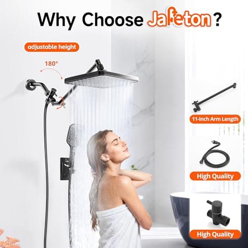 XXL 12.2" Rain Shower Head with Handheld Spray Combo, High Pressure Rainfall Shower Head, Height Adjustable Dual Shower Head, Luxury Waterfall Showerhead Bathroom - Thumbnail 3