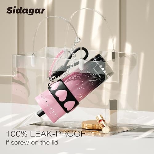 Sidagar 24 oz Stainless Steel Tumbler with Lid and Straw, Insulated Coffee Mug, Leak Proof, Portable Iced Travel Water Bottle, Reusable Thermal Coffee Cup Gift for Women, Pink - Thumbnail 3