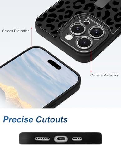 Aitipy Cheetah Phone Case Compatible with iPhone 13 Pro, with Leopard Print Finger Hand Strap Kickstand Shockproof Full Camera Protection Soft TPU Protective Cover for Women Girls, Black - Thumbnail 6