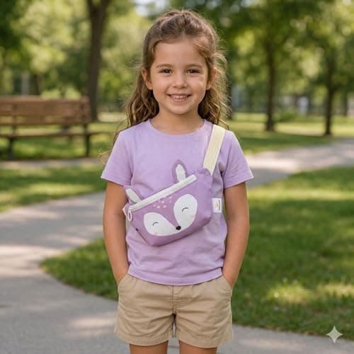 SUNVENO Kids Fanny Pack, Cute Fox Cartoon Waist Bag for Boys & Girls, Adjustable Crossbody Belt Pouch Ages 2-8, Travel Beach & Birthday Gift - Thumbnail 2
