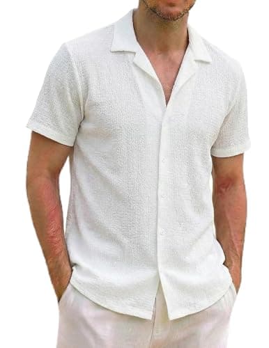 ZAFUL Casual Mens Short Sleeve Shirts Mens Beach Shirts Moisture Wicking Vacation Outfits White S - Image 1