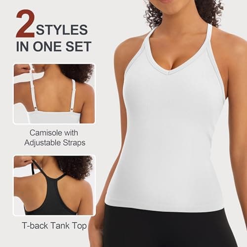 Missclub 2 Pack Women's Tank Tops with Padded Shelf Bra Sleeveless Workout Athletic Yoga Gym Tops Shirts Black White - Thumbnail 4