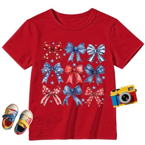 USA Flag Bow Shirt for Kids-Toddler American Patriotic Short Sleeve 7th of July Boys Girls Tee Tops - Image 1