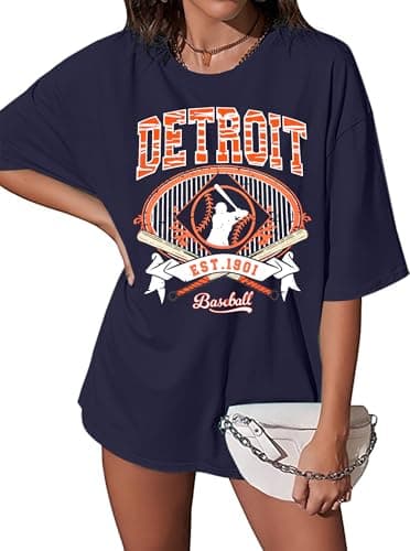 Baseball Shirt Women Oversized Baseball Game Day Shirts Baseball Fan T-Shirt Baseball Mama Short Sleeve Tee Top Dark Blue - Thumbnail 2