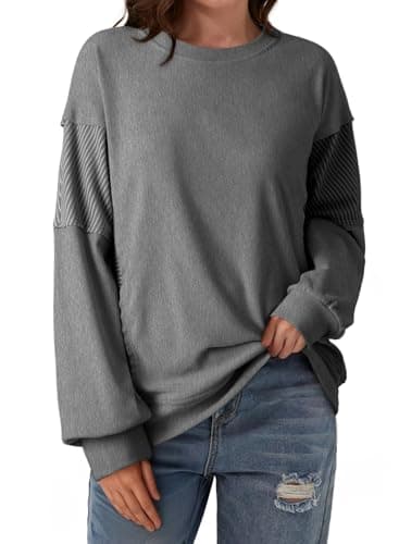 Dokotoo Plus Size Cute Womens Sweatshirts Christmas Sweaters Color Block Long Sleeve Crewneck Sweatshirt Loose Soft Knit Sweaters Trendy Pullover Grey Sweatshirt Shirt Holiday Outfits XL - Image 1