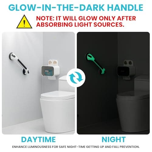 TAILI Shower Grab Bar Glow in The Dark, 16.8 in Grab Bars for Bathtubs, Shower Handles Bath Rails for Seniors and Elderly, Bathroom Safety Grip Removable No Drilling Waterproof Black - Thumbnail 2