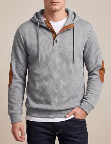 JMIERR Mens Fashion Hoodies Casual Cotton Long Sleeve Half Button Pullover Hooded Sweatshirts for men Oversized Hoodie, 2XL, Grey - Thumbnail 2