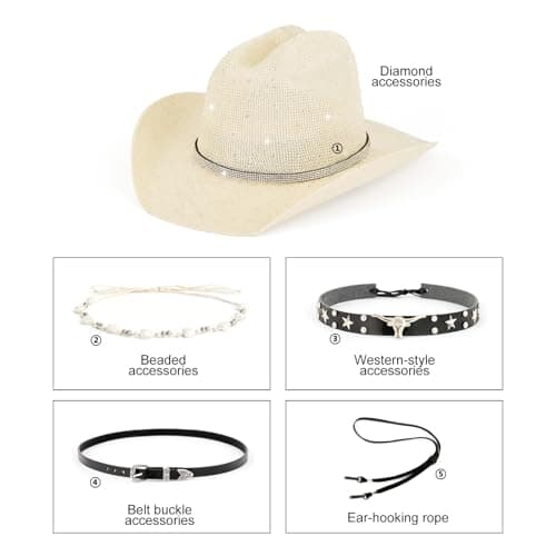 Sequin Cowboy Hat for Men & Women – Sparkly Cowgirl Hat with Thread Detail, Stylish Cowboy Hat Men Love for Parties, Festivals & Western Outfits - Beige - Thumbnail 4