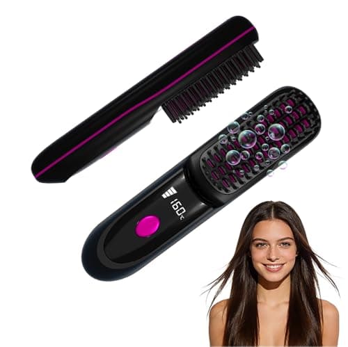 Go Brush Pro 2026, Portable Straightener Brushs for Travel, with LCD Temperature Display, Fast Heating Cordless Mini Hair Brushs (Black)