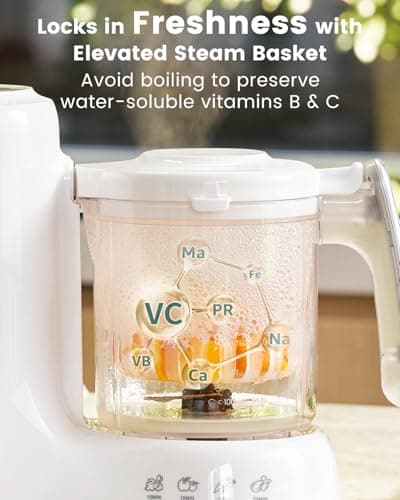 Grownsy Baby Food Maker with Steam Basket, One Step Baby Food Processor Steamer Puree Blender Grinder Mills Machine, Auto Cooking Grinding and Sterili-zing for Healthy Homemade Baby Food, White - Thumbnail 3