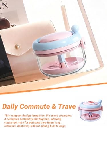 2-in-1 Retainer Case & Mouth Guard Case - Portable Orthodontic Storage Container with Filter, Tools & Mirror, Leak-Proof Denture Bath Box for Daily & Travel Use (Powder Blue) - Thumbnail 3