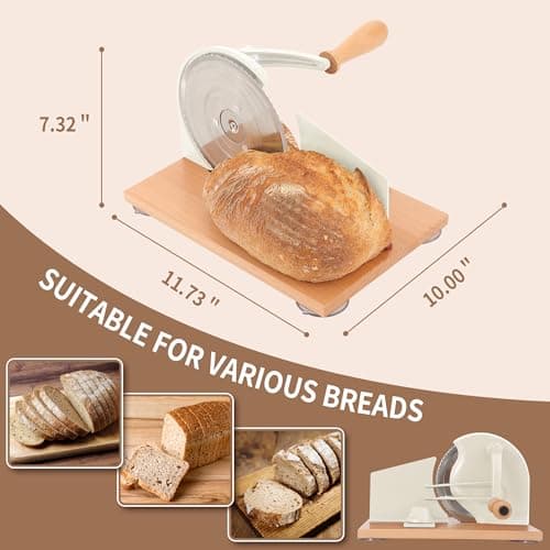 CAWIU Manual Bread Slicer with Hand Crank- Adjustable Thickness Bread Cutter for Even Slices, Perfect for Homemade Sourdough, Sandwich, and More, Cream - Thumbnail 6