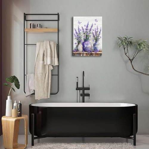 Farmhouse Bathroom Canvas Wall Art Relax Soak Unwind Wall Decor Picture Rustic Mason Jar and Butterfly Purple Lavender Posters Prints Home Bathroom Decoration 12x16in - Thumbnail 6