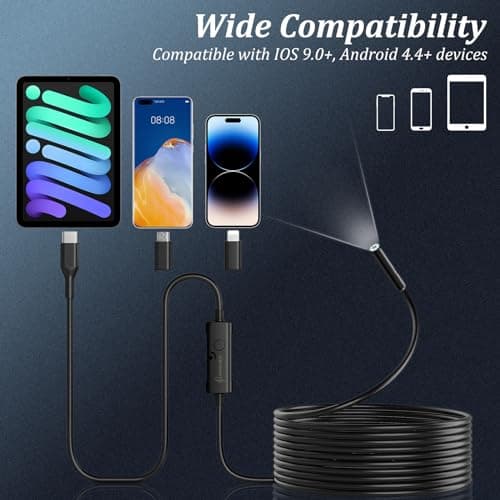 Endoscope Camera with Light, 1920P HD Borescope with 8 Adjustable LED Lights, 16.4ft Semi-Rigid Snake Camera, IP67 Waterproof 7.9mm Inspection Tools for iOS and Android - Thumbnail 6
