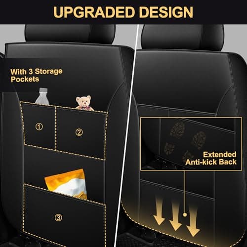 JIAMAOXIN Seat Covers for Ford F150 2009-2025 2026 - F250/F350/F450 2017-2025 2026: 5 Seat Full Set Faux Leather Truck Seat Covers Car Cushion (5 Seats,Black) - Thumbnail 2