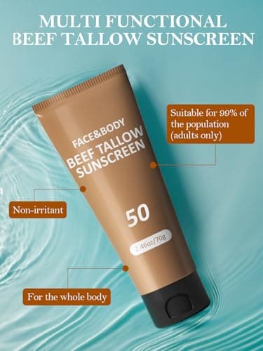 Beef Tallow Sunscreen for Face, Natural Reef Safe Sunblock for Face Body, Non Greasy Clean Travel Sun Screen Sunblock for Sunmmer Beach Outdoor Travel, 2.46 OZ - Thumbnail 3