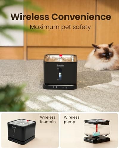 Pawccoli Cordless Cat Water Fountain, 3L/100oz Stainless Steel Tray, Cat Fountains for Drinking, Pet Water Fountains Indoor, Automatic Dog Water Bowl Dispenser, Rechargeable Battery Operated Black - Thumbnail 2