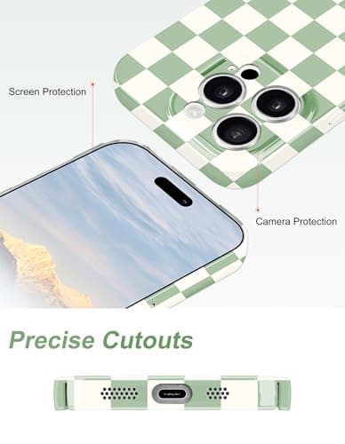 Aitipy Compatible with MagSafe Checkered Phone Case for iPhone 13 Pro Max, Slim Cute Cool Magnetic Aesthetic Checkerboard Shockproof Protective Phone Cover for Women Men Girls Boys-Green - Thumbnail 5
