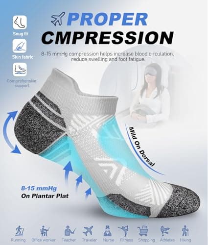Cushioned Cotton Ankle Compression Socks for Men Women 6 Pairs Wicking Low Cut Arch Support Plantar Fasciitis Socks - Thumbnail 4