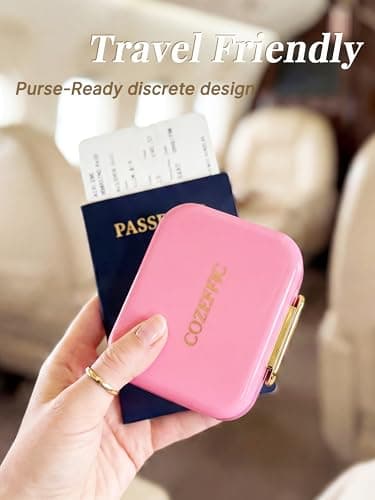 Small Pill Case Travel Pill Box with 7 Compartments for Purse - Compact Pill Organizer for Medicine Vitamin - Portable Container for Fish Oil & Supplements - Soft Pink - Thumbnail 5