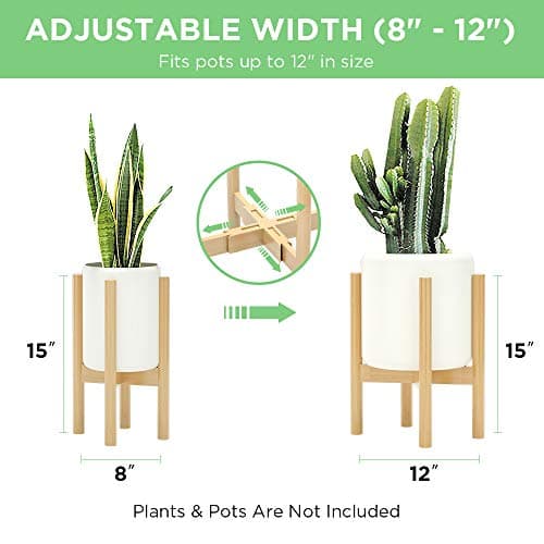 MUDEELA 2 Pack Indoor Plant Stands, 2 Tier Tall Plant Stand 30 inches, Mid Century Bamboo Plant Stand, Adjustable Width 8 - 12 inches, Fits Pot Size of 8 9 10 11 12 inches Pot & Plant Not Included, Natural - Thumbnail 2