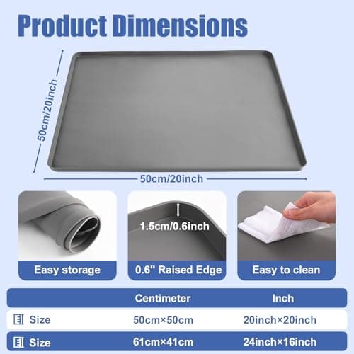 LTHCCOU Air Conditioner Drip Pan Waterproof Thick Portable AC Silicone Mat with Raised Edges 20''X20''X0.6 Non-Slip Under Humidifier Mini Fridge Mat for Floor Carpet Protect, Grey - Thumbnail 3