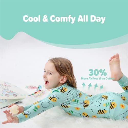 NewSeed So Soft Kids 2-Piece Viscose from Bamboo Outfit Set, Long Sleeve Top & Leggings, Cozy Base Layer for Boys & Girls (Bee, 2T) - Thumbnail 4