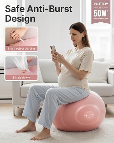 YOTTOY Exercise Ball for Pregnancy,Anti-Burst Yoga Ball for Physical Therapy,Stability Ball for Ball Chair Fitness with Pump (Pink) - Thumbnail 2