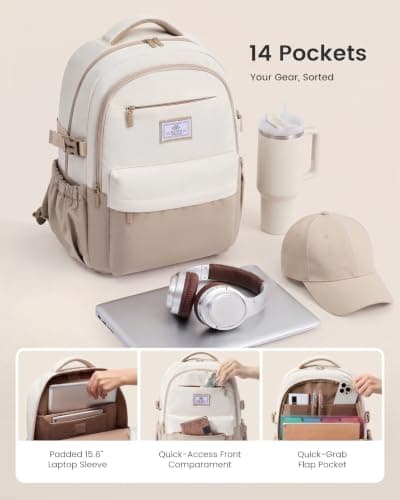 LOVEVOOK Laptop Backpack for Women Teens, 15.6" Computer Bag with 40oz Tumbler Buckle, College School Backpack,14 Pockets - Thumbnail 3