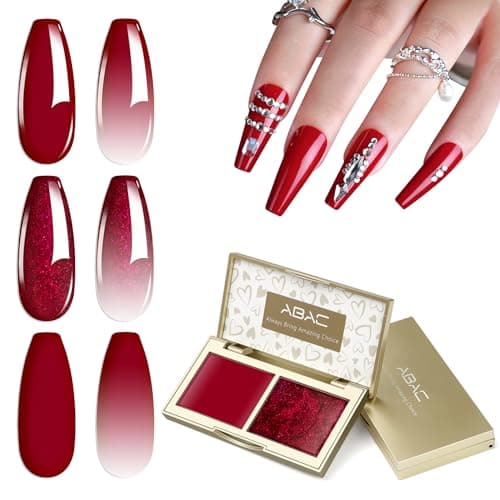 ABAC Ombre Patting burgundy Gel Set for Elegant Gradient Nails,Wine Red & Metallic Shimmer Solid Gel Duo,6g Full-Size - Image 1
