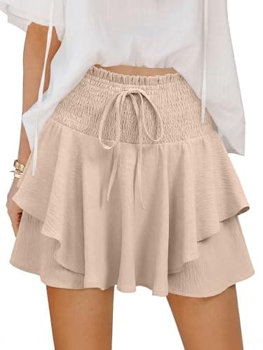 Caracilia Summer Shorts for Women Flowy Mini Skirts Elastic High Waist 2026 Tiered Ruffle Casual Golf Tennis Short Skorts Parchment Large - Image 1