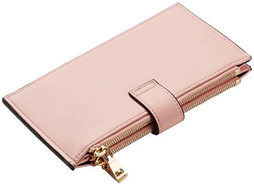 Travelambo Womens Wallet Slim RFID Blocking Bifold Credit Card Holder Wallet with 16 Card Slots, 2 Zippered Pockets (Pink Lotus) - Thumbnail 5
