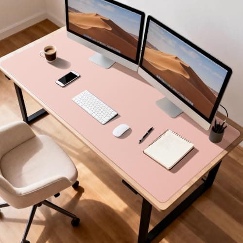 Yuwiiuuo Leather Desk Pad Protector, Office Desk Mat, Large Mouse Pad, Non-Slip PU Leather Desk Blotter, Waterproof Computer Desk Writing Pad for Office and Home (Light Pink, 47.2" x 23.6") - Thumbnail 2
