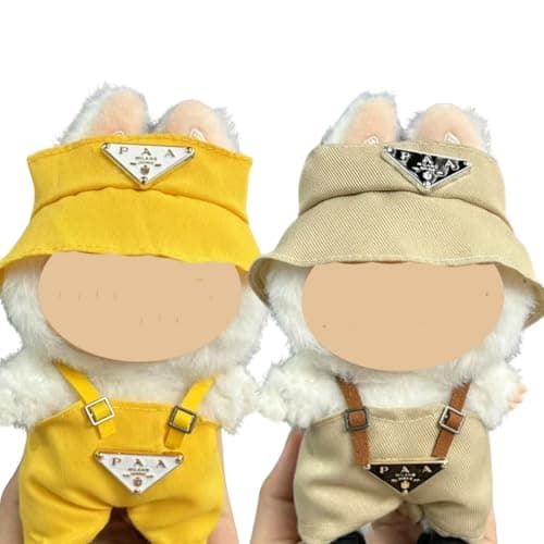 2 Pack Khaki Add Yellow Hat and Overalls Outfit (No Doll),Lovely Clothes for 6.7 Inches Doll,Suitable for 15 - 17cm Dolls Dress-Up Accessories - Image 1