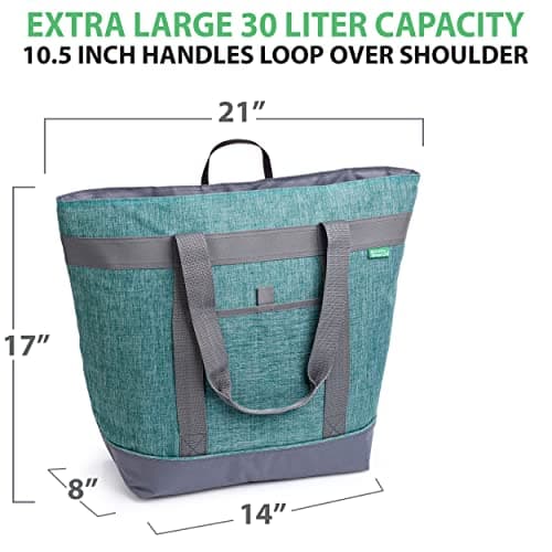 Jumbo Insulated Cooler Bag - Heavy Duty Soft Insulated Grocery Bag (Green) - Thumbnail 2
