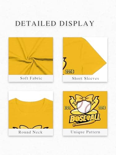 Baseball Shirts for Women Cute Bow Graphic T-Shirt Softball Mom Tee Funny Baseball Fan Short Sleeve Top - Thumbnail 5