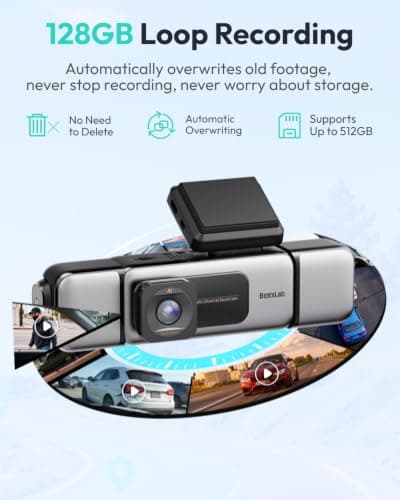 BOTSLAB 3K 4 Channel Dash Cam, 360° All-Around View, Front/Rear/Inside Car Cameras with 3.18" Touch Screen, Dash Camera 24/7 Parking Mode, Built-in GPS, 5.8GHz WiFi, Voice Control, 128GB Card Included - Thumbnail 6